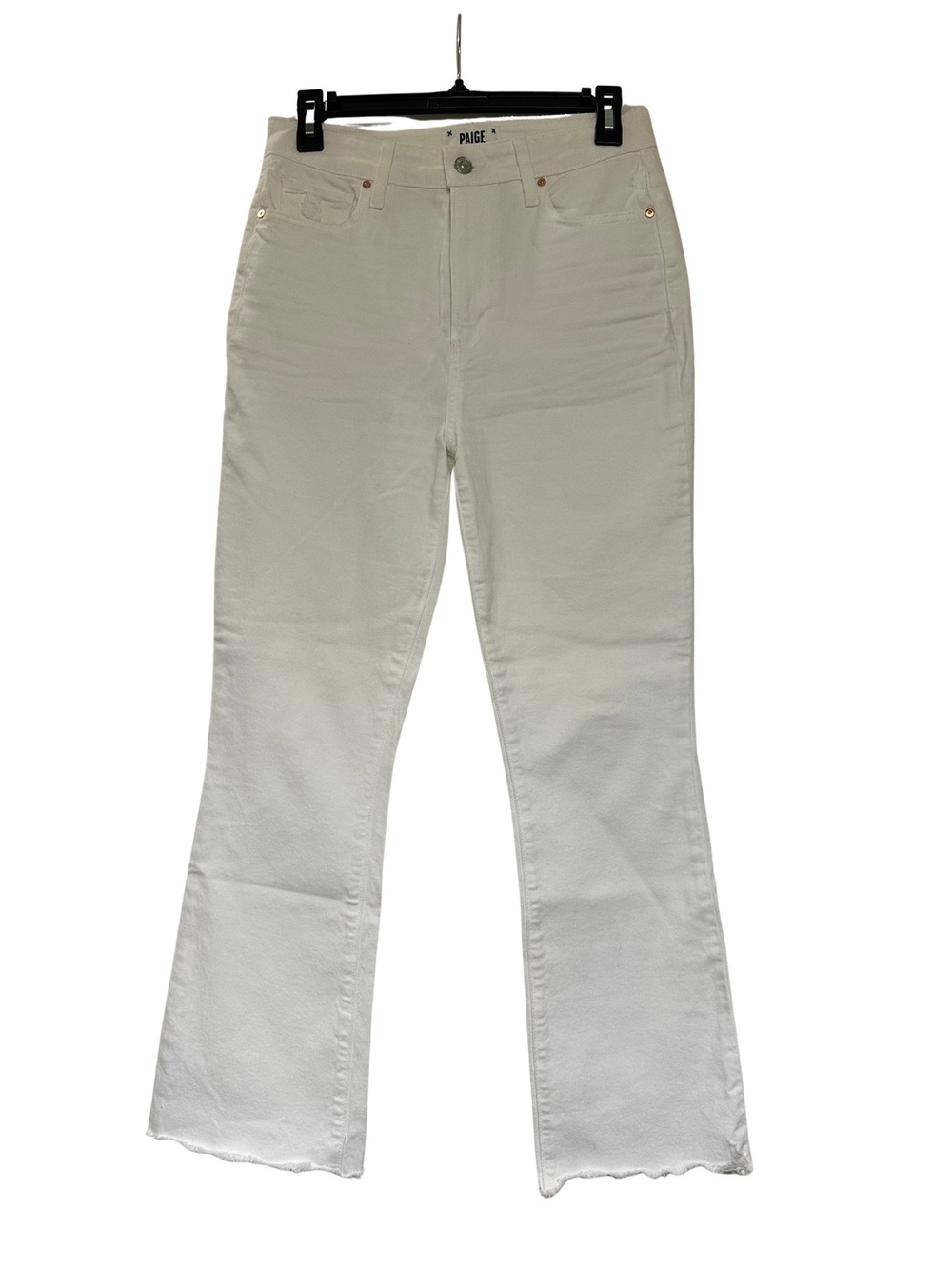 Paige Claudine Crisp White Bootcut Jeans Raw Hem Sz 27